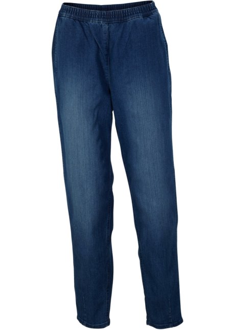 Jeans mit High-Waist-Bequembund, Karotte in blau von vorne - bpc bonprix collection
