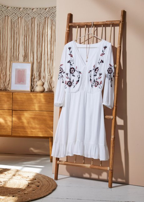 Tunika-Kleid mit Stickerei in weiß von vorne - BODYFLIRT