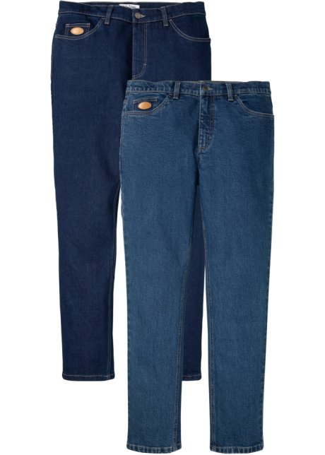 Regular Fit Stretch-Jeans mit recycelter Baumwolle, Straight (2er Pack) in blau von vorne - John Baner JEANSWEAR