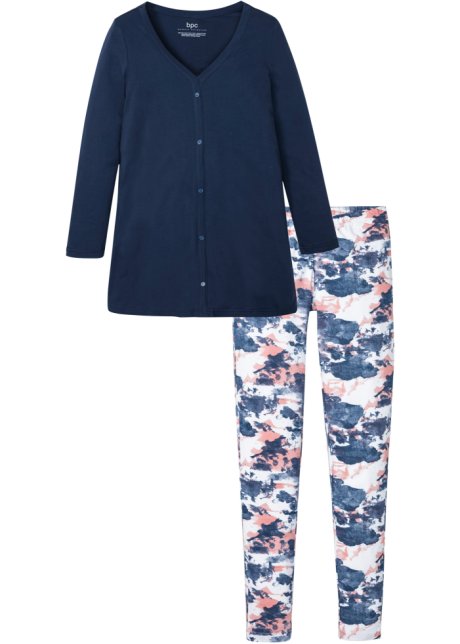 Pyjama mit Leggings in blau von vorne - bpc bonprix collection