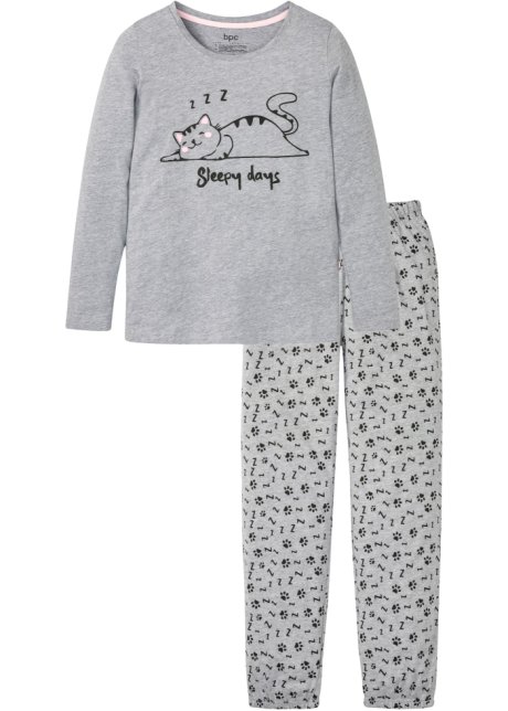 Pyjama mit Schlafmaske in grau von vorne - bpc bonprix collection