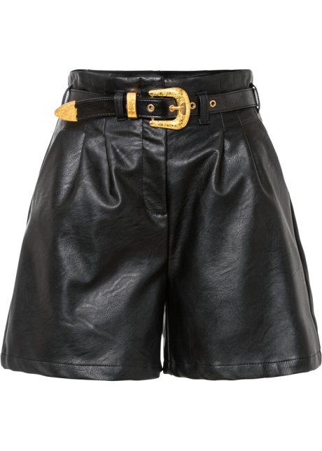Lederimitat-Shorts in schwarz von vorne - BODYFLIRT boutique