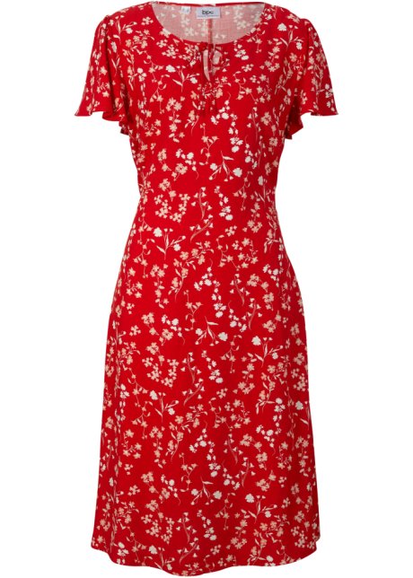 Viskose-Kleid mit Volant-Ärmeln, knieumspielend in rot von vorne - bpc bonprix collection
