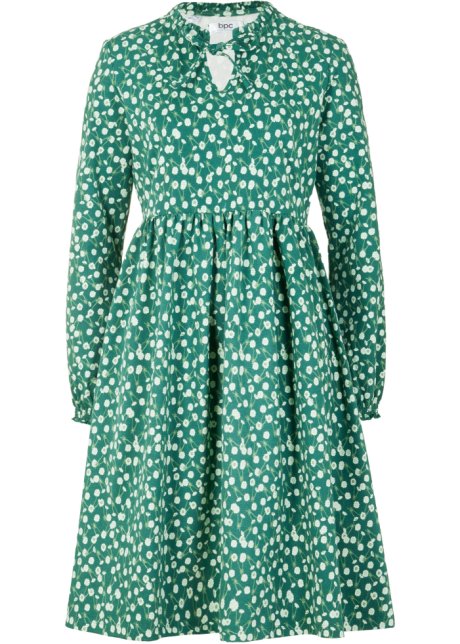 Baumwoll-Kleid mit Bindedetail im Ausschnitt, knieumspielend in grün von vorne - bpc bonprix collection