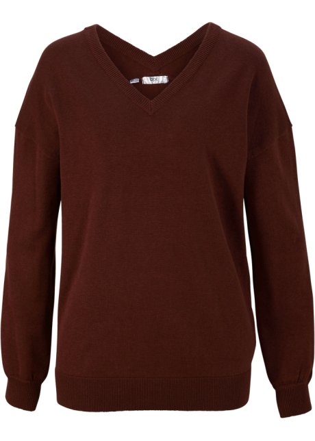 Pullover mit  V-Ausschnitt vorn und hinten in braun von vorne - bpc bonprix collection