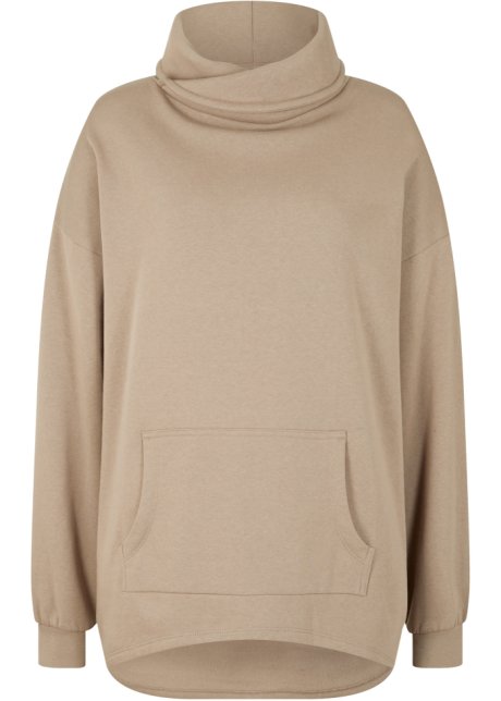 Sweatshirt mit raffiniertem Ausschnitt in braun von vorne - bpc bonprix collection