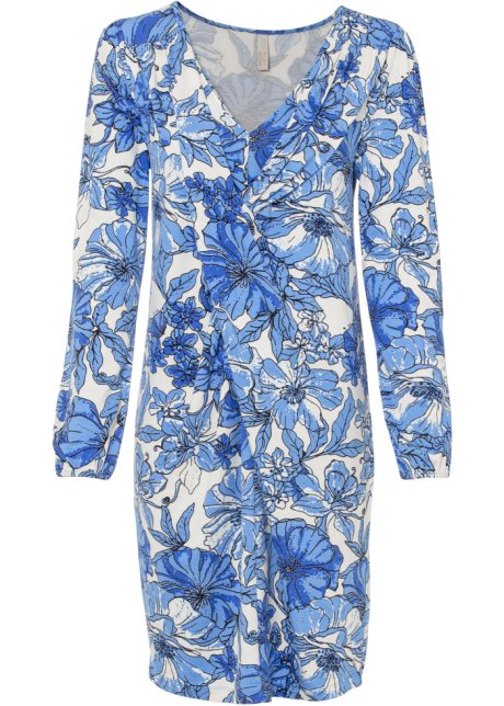 Kleid in Wickeloptik in blau von vorne - BODYFLIRT boutique