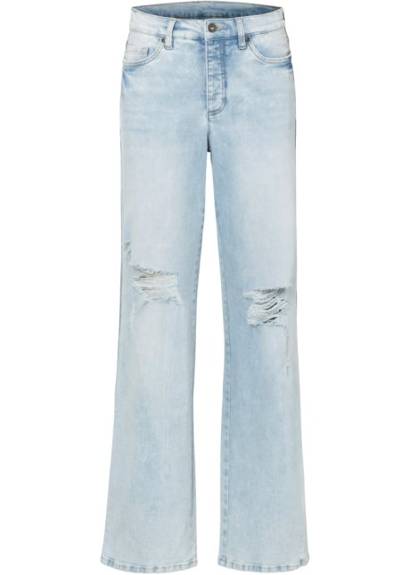 Weite Jeans mit Streifendetail in blau von vorne - RAINBOW