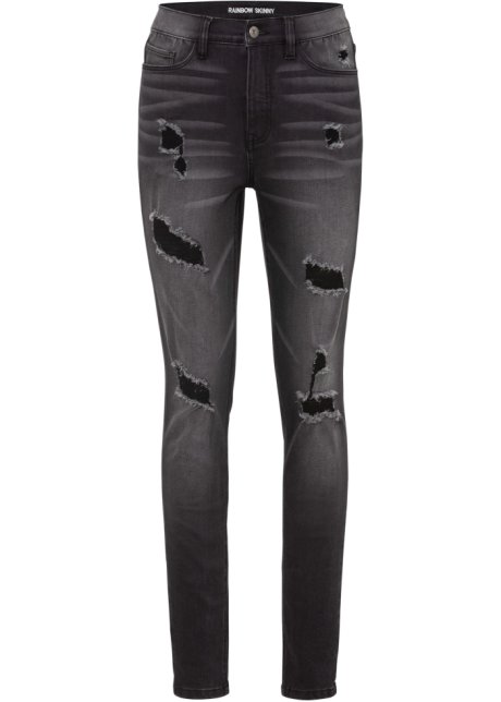 Skinny-Jeans mit Destroy-Effekten in schwarz von vorne - RAINBOW