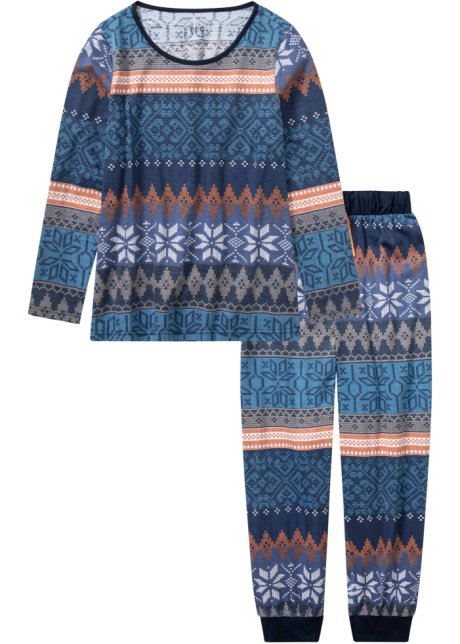 Pyjama im Norweger Design aus Bio-Baumwolle in blau von vorne - bpc bonprix collection