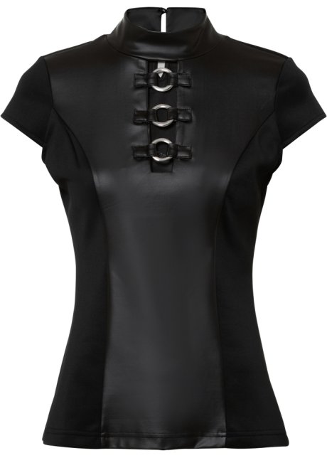 Shirt mit Metalringen in schwarz von vorne - BODYFLIRT boutique