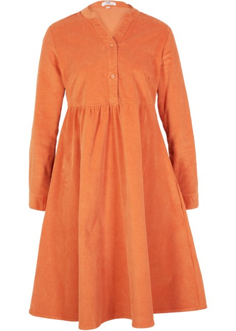 Baumwoll-Cord-Kleid mit Taschen in A-Line aus Web, knieumspielend in orange von vorne - bpc bonprix collection