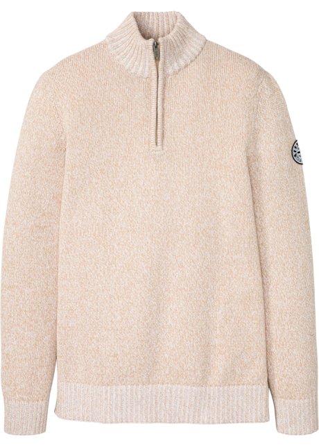 Natürlicher Troyer Pullover aus Baumwolle in beige von vorne - bpc bonprix collection