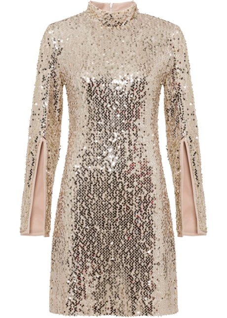 Kleid mit Pailletten in gold von vorne - BODYFLIRT boutique