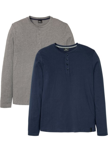 Henleyshirt  mit Komfortschnitt (2er Pack) in blau von vorne - bpc bonprix collection
