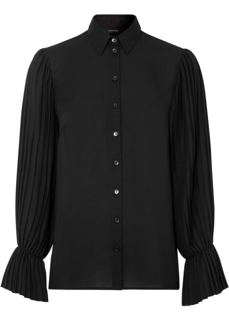 Bluse mit Plissée-Ärmeln in schwarz von vorne - BODYFLIRT
