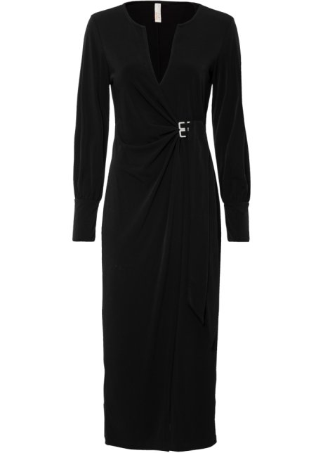 Kleid mit Wickeloptik in schwarz von vorne - BODYFLIRT boutique