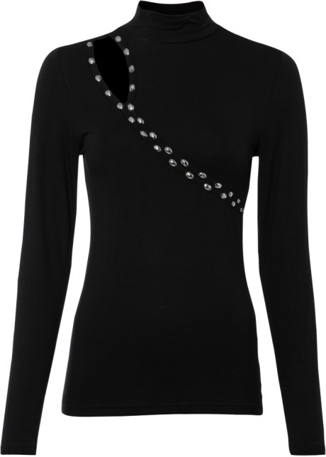 Cut-Out Langarmshirt  in schwarz von vorne - BODYFLIRT boutique