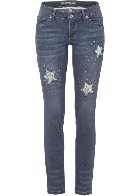 Skinny-Jeans mit Sternendesign in blau von vorne - RAINBOW