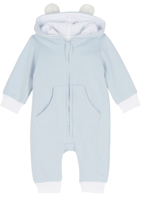 Baby Sweat-Overall mit Kapuze aus Bio-Baumwolle in blau von vorne - bpc bonprix collection