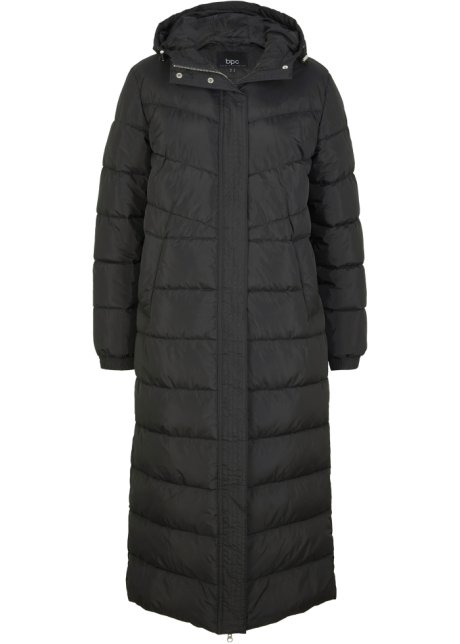Langer Stepp-Mantel mit Kapuze in schwarz von vorne - bpc bonprix collection