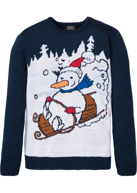 Pullover mit Weihnachtsmotiv in blau von vorne - bpc bonprix collection