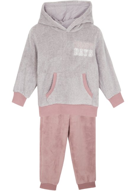 Kinder Teddyfleece Homewear Anzug (2-tlg.Set)  in grau von vorne - bpc bonprix collection