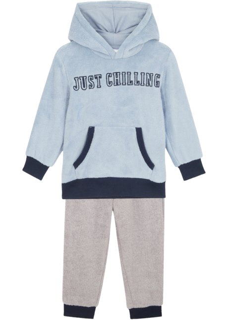 Kinder Teddyfleece Homewear Anzug (2-tlg.Set)  in grau von vorne - bpc bonprix collection