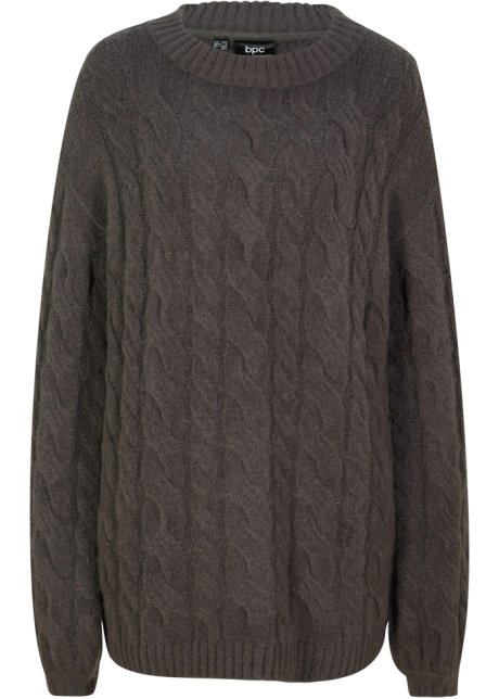Oversize-Pullover mit Zopfmuster in grau von vorne - bpc bonprix collection