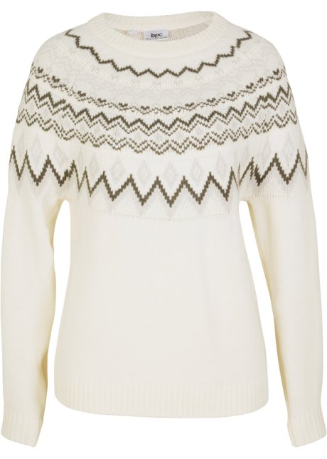Hochgeschlossener Norweger-Pullover in weiß von vorne - bpc bonprix collection