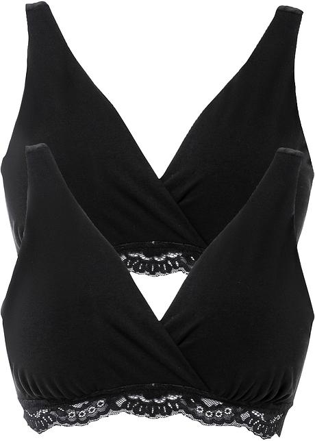 Still-Bralette ohne Bügel mit Bio-Baumwolle (2er Pack) in schwarz von vorne - bpc bonprix collection - Nice Size