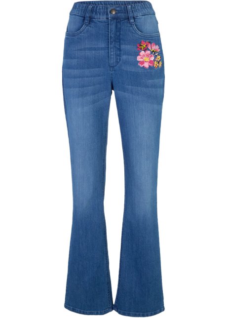 Bootcut Jeans, High Waist, Bequembund in blau von vorne - bpc bonprix collection