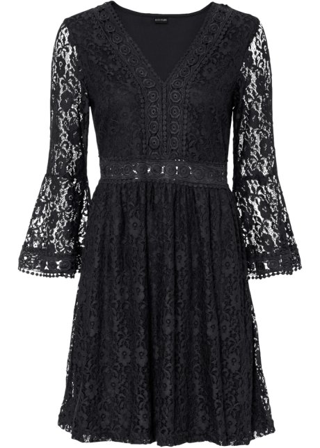 Spitzen-Kleid in schwarz von vorne - BODYFLIRT