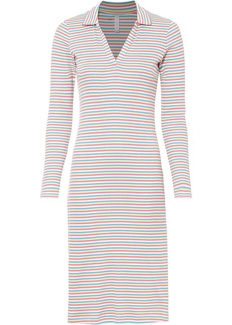Rippkleid mit Polokragen aus Biobaumwolle in pink von vorne - RAINBOW