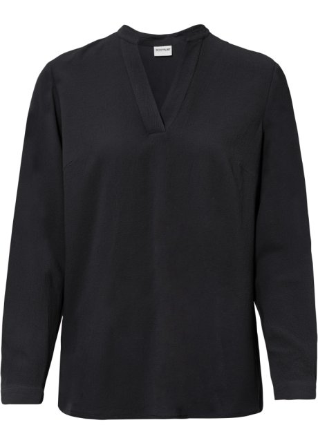 Crepe-Bluse in schwarz von vorne - BODYFLIRT
