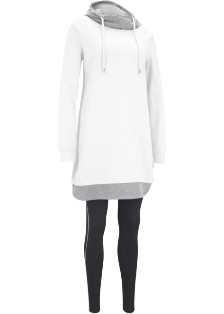 Longsweatshirt mit Leggings (2-tlg. Set) in weiß von vorne - bpc bonprix collection