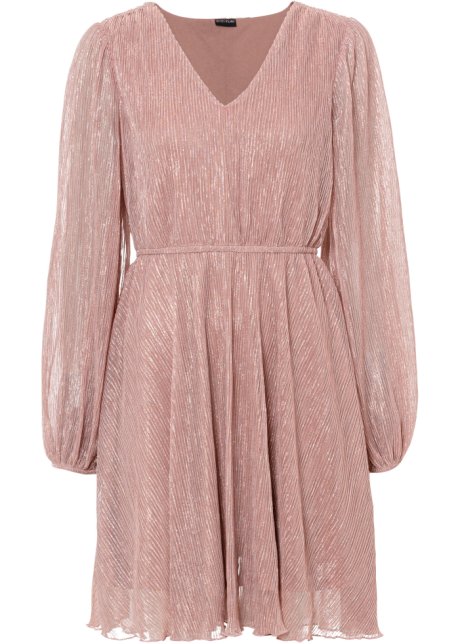 Kleid mit Glitzereffekt in rosa von vorne - BODYFLIRT
