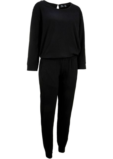 Jumpsuit aus Bio-Baumwolle in schwarz von vorne - bpc bonprix collection