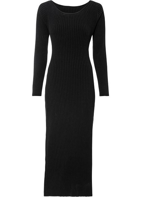 Strickkleid mit Rückenausschnitt in schwarz von vorne - BODYFLIRT