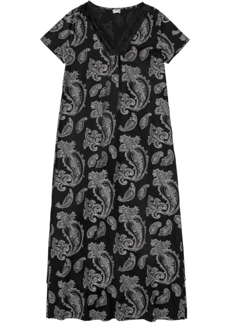 Nachtkleid mit Spitze in schwarz von vorne - bpc bonprix collection