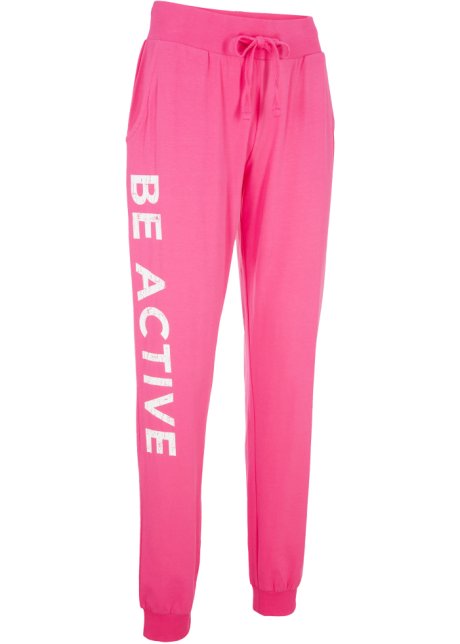 Jogginghose aus Baumwolle mit Druck, Loose Fit in pink von vorne - bpc bonprix collection