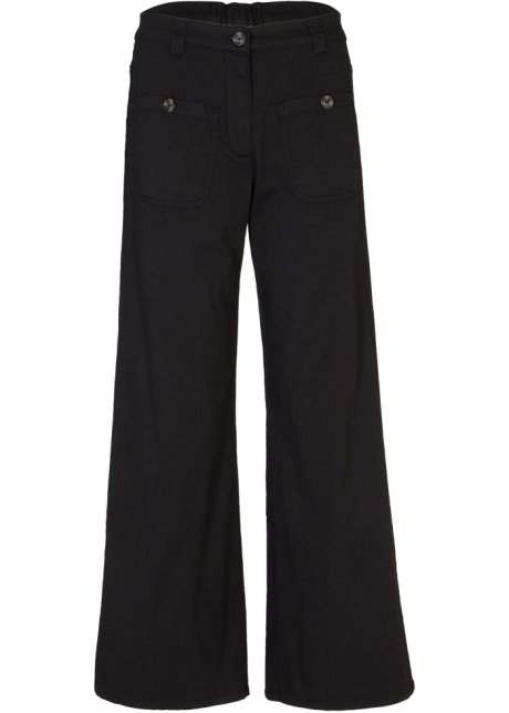 Wide Leg Jeans, High Waist, Bequembund in schwarz von vorne - bpc bonprix collection