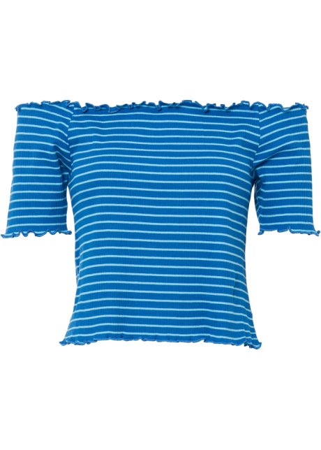 Rippshirt gestreift aus Bio-Baumwolle in blau von vorne - RAINBOW