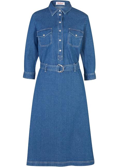 Jeanskleid mit Gürtel  in blau von vorne - John Baner JEANSWEAR