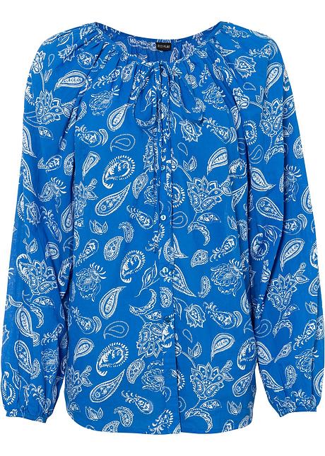 Bluse mit Raffungen in blau von vorne - BODYFLIRT