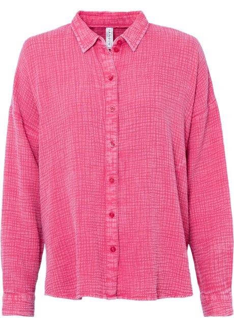 Weite Bluse in Used Optik in pink von vorne - RAINBOW