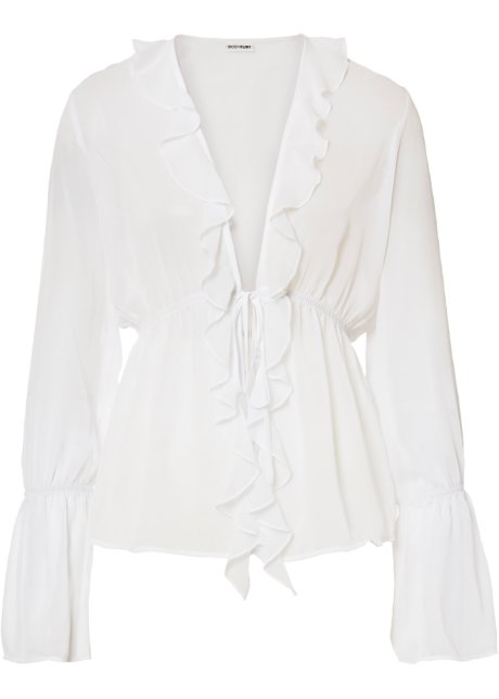 Chiffon-Bluse in weiß von vorne - BODYFLIRT