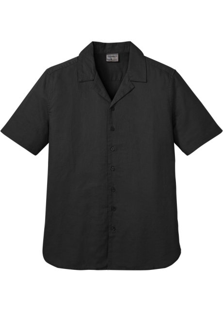 Kurzarmhemd aus Leinen in schwarz von vorne - bpc selection