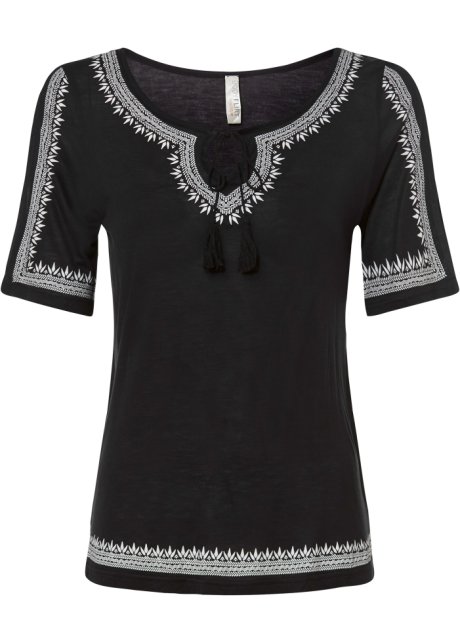 Cold-Shoulder-Shirt in schwarz von vorne - BODYFLIRT boutique