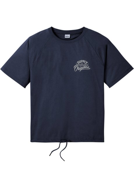 T-Shirt mit Kordel am Saum, Loose Fit in blau von vorne - John Baner JEANSWEAR
